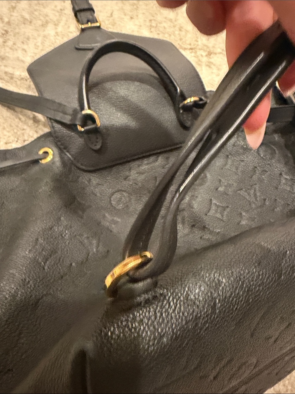 Louis Vuitton Black Embossed Monogram Leather Backpack - Picture 9 of 11